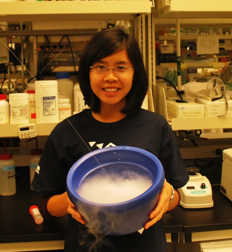 A tub of dry ice smoking in the lab