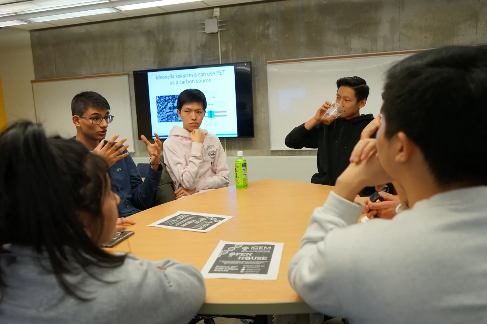Discussing the PETase project at Open House, 29 February 2020