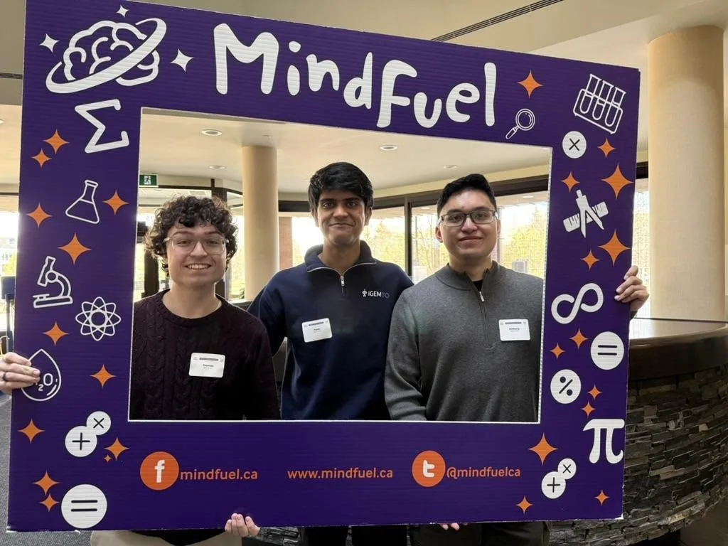 Team members pose with sponsor MindFuel at the Tech Futures Challenge Innovation Showcase, Calgary, 30 May 2026