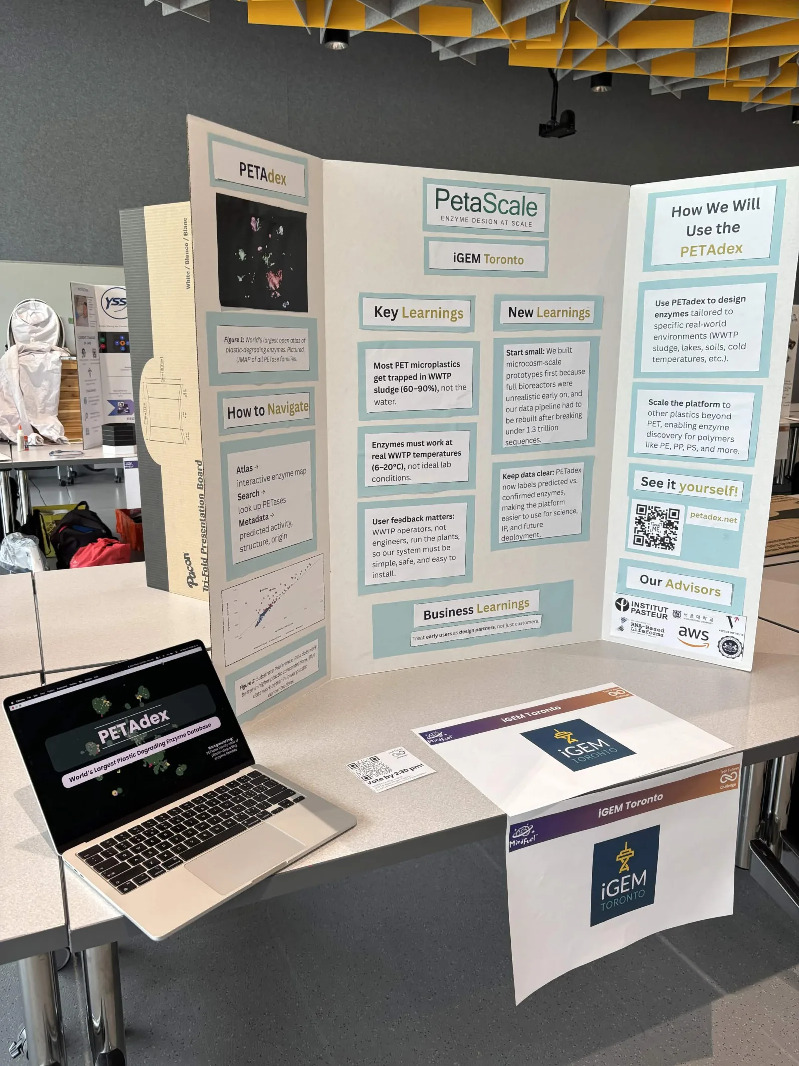 Wider view of the PETAdex poster board at the MindFuel Tech Futures Challenge Innovation Showcase, Calgary, 30 May 2026