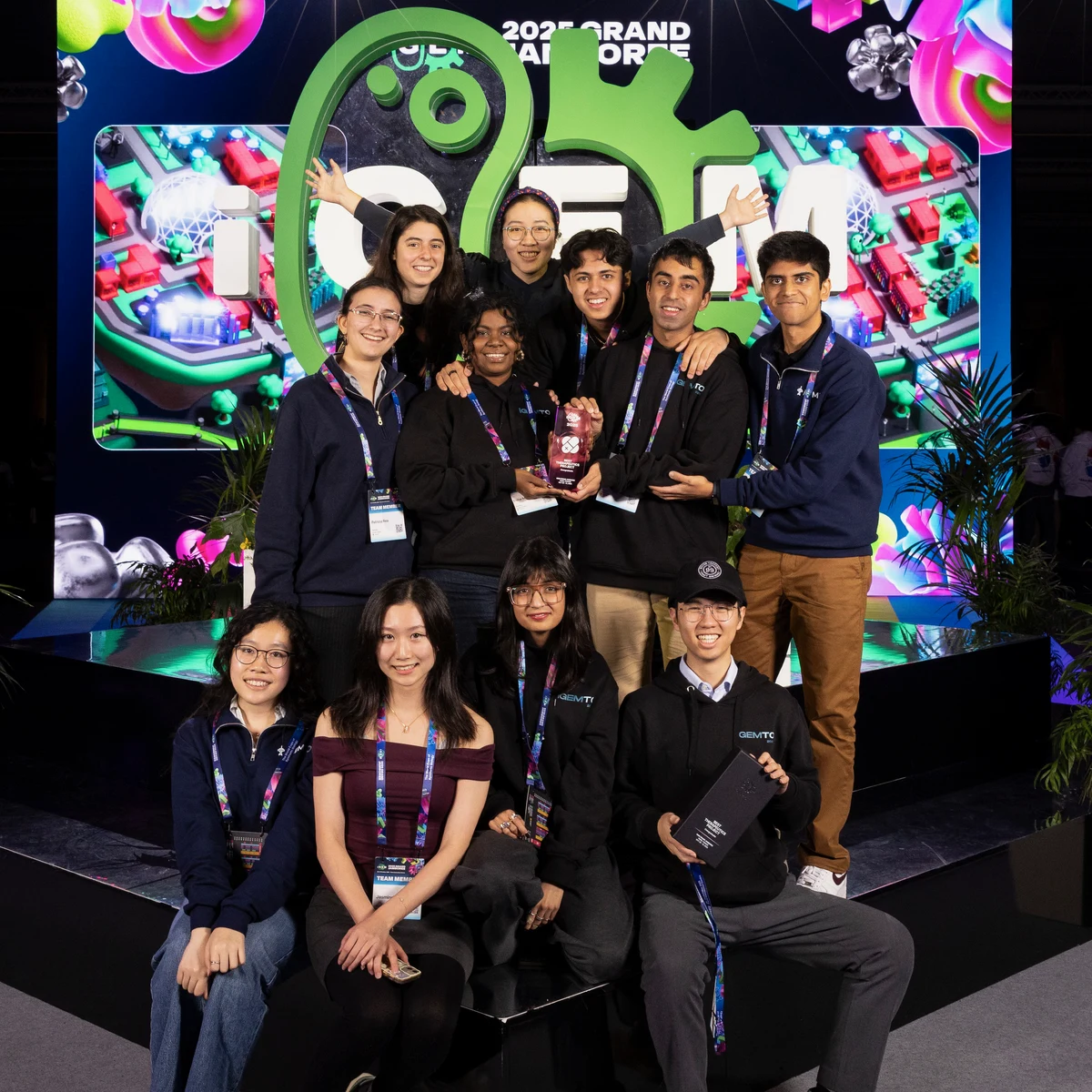 iGEM Toronto team celebrating the Best Therapeutics Project award at the 2025 Grand Jamboree